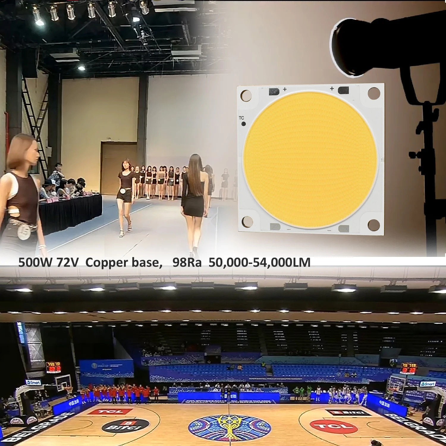 Super Bright Intensity 24S48P 500W High Power Led Chip 2630 72V 98Ra 5600K Daylight Color COB Video Lamp Bean Max 54000lm