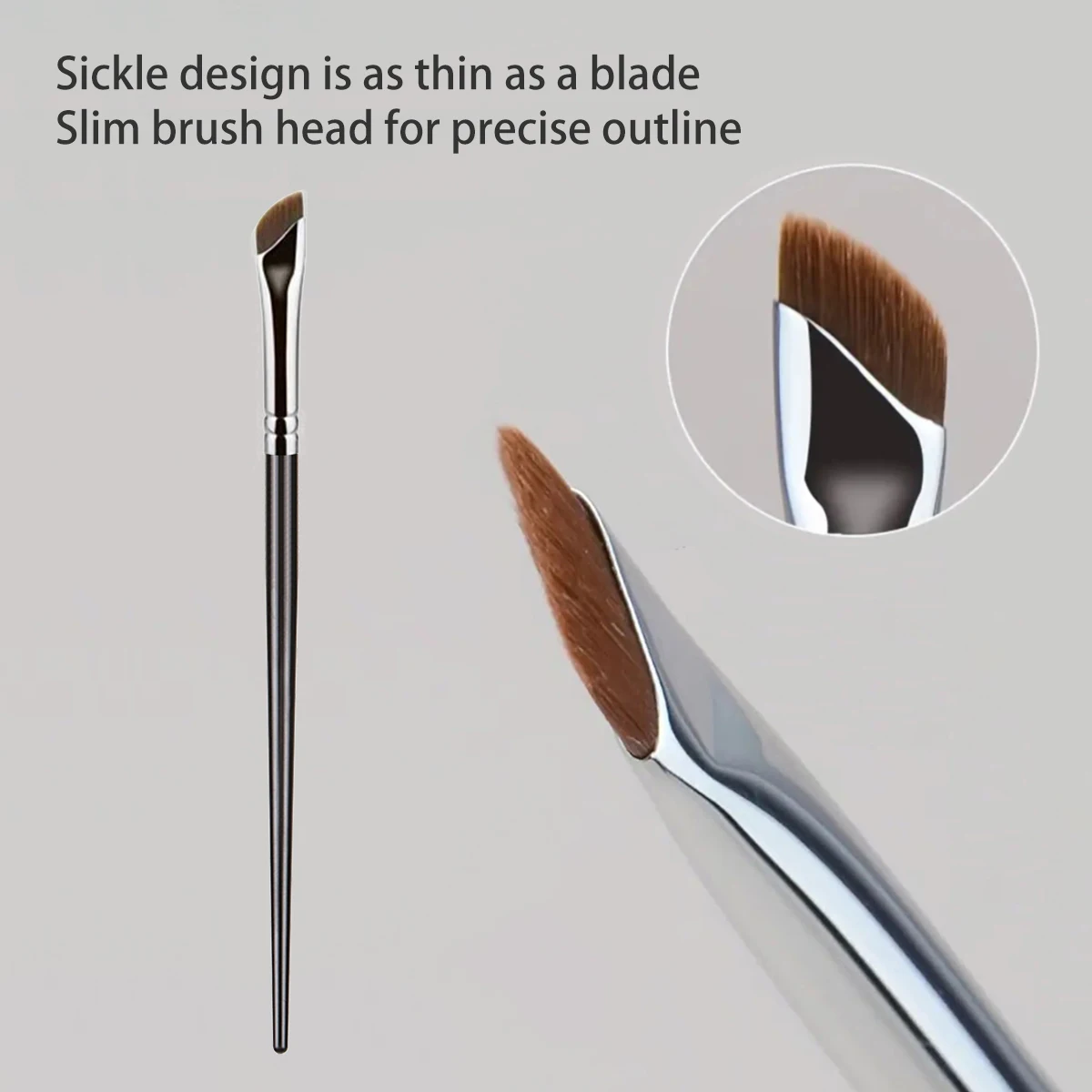 Sickle Wing Eyeliner Brush: Angled Flat Head for Precise Application on Upper and Lower Lash Lines; Includes Brow Brush with Ult