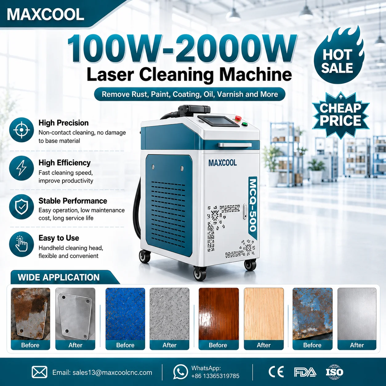 Maxcool Cheap Price 200W 300w Pulse Laser Rust Removal Portable Laser Cleaner For Metal HandHeld JPT Mopa Laser Cleaning Machine