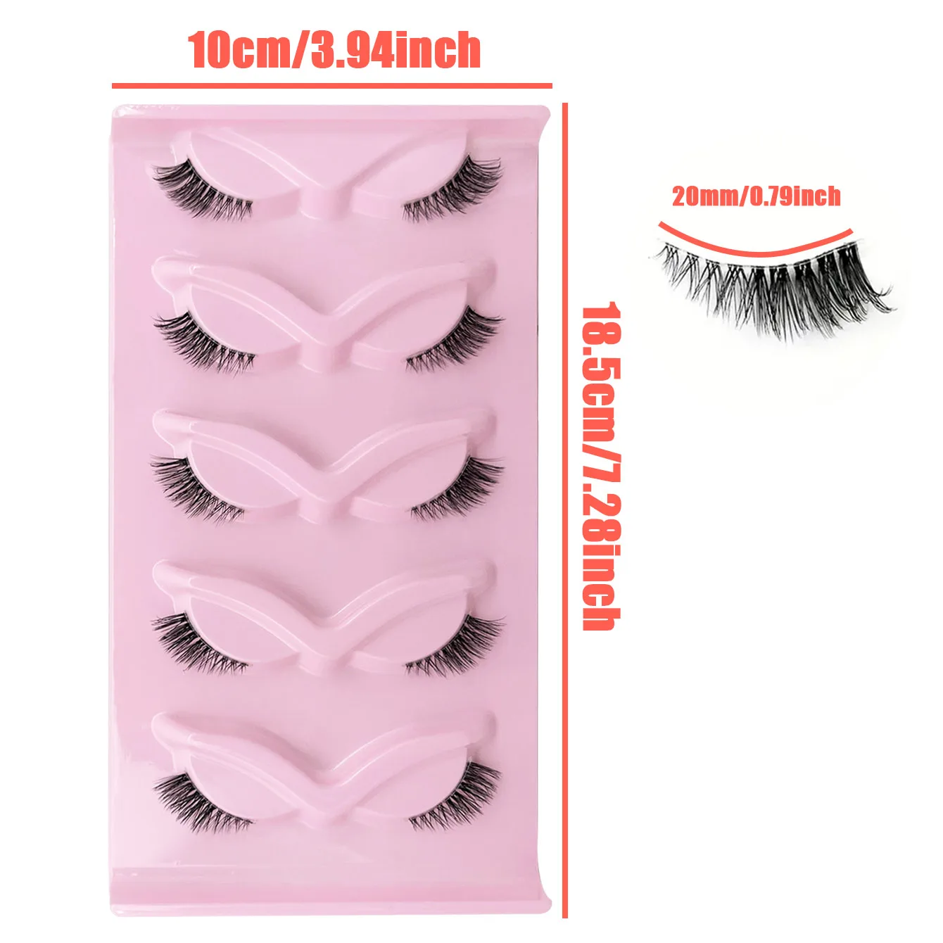 خمسة أزواج من رموش نصف عين مخططة طبيعية، تأثير عين القطة رموش صناعية طويلة طبيعية، جمال لاصق للعيون الموسعة