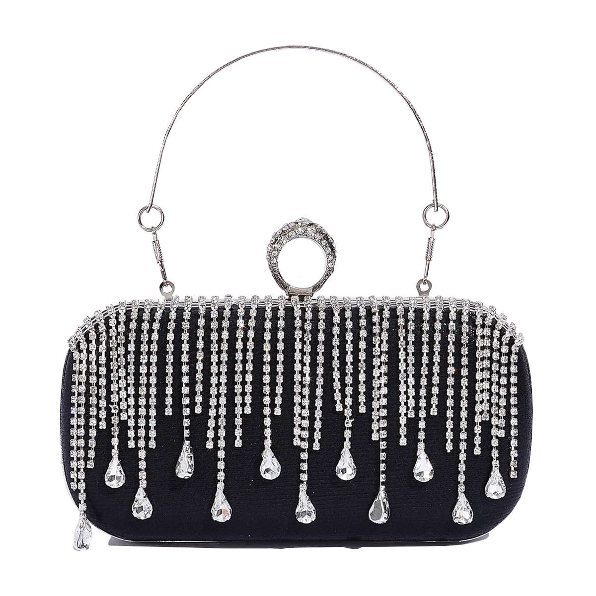 

Luxury Evening Clutch Bag Wedding Rhinestone Tassel Handbag Silver Purse Party Shoulder Bag for Women Fashion Black Bag