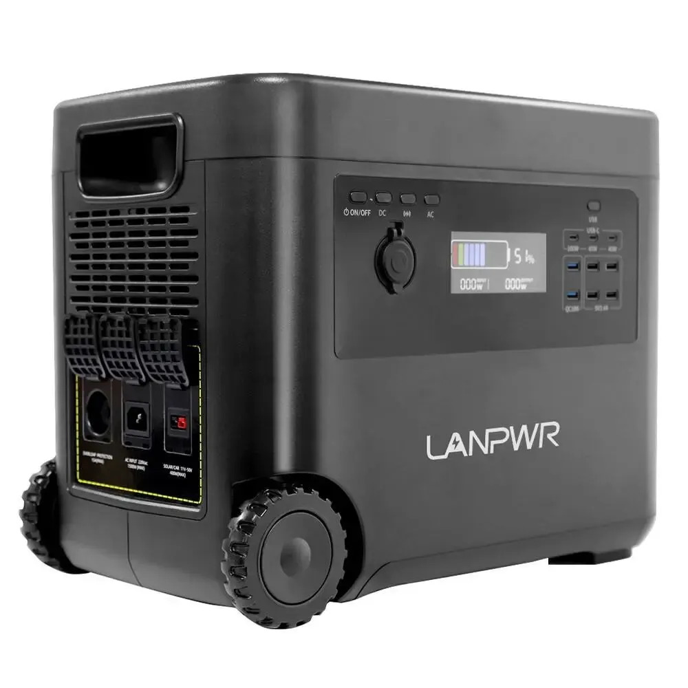 LANPWR 2500W Portable Power Station, 2160Wh LifePo4 Solar Generator, 15W Wireless Charging, 14 Outlets, 65 Mins AC Fast Charging