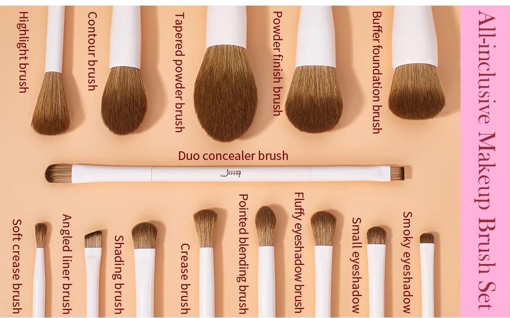 Jessup - Juego de 14 brochas de maquillaje para base, polvos, contorno, rubor, sombra de ojos, delineador, con caja de regalo, T329-G - details 2
