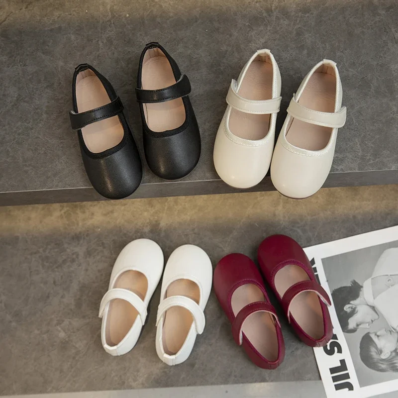 Mary Janes – chaussures d'automne en cuir souple pour petites filles, chaussures de princesse légères à bout rond, plates pour enfants en bas âge, 21-30