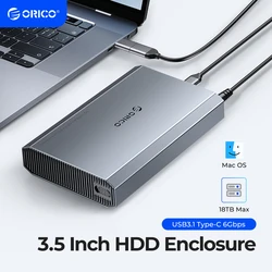 ORICO 3.5 인치 6Gbps 하드 드라이브 인클로저, C 타입 방열 외장 HDD 케이스, 알루미늄 합금 및 ABS, 12V2A 전원 어댑터 포함