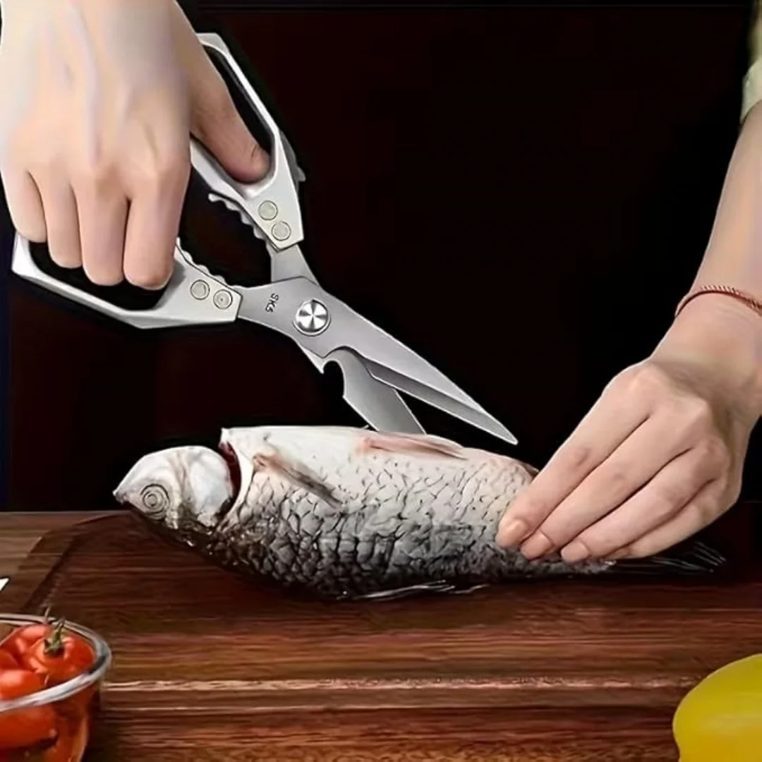 Heavy Duty Kitchen Shears, Multipurpose Stainless Steel Kitchen Scissors for Cutting Bone Meat, All-in-One with Bottle Opener Nut Cracker Fish Scaler, Aluminum Handle - Silve view 5