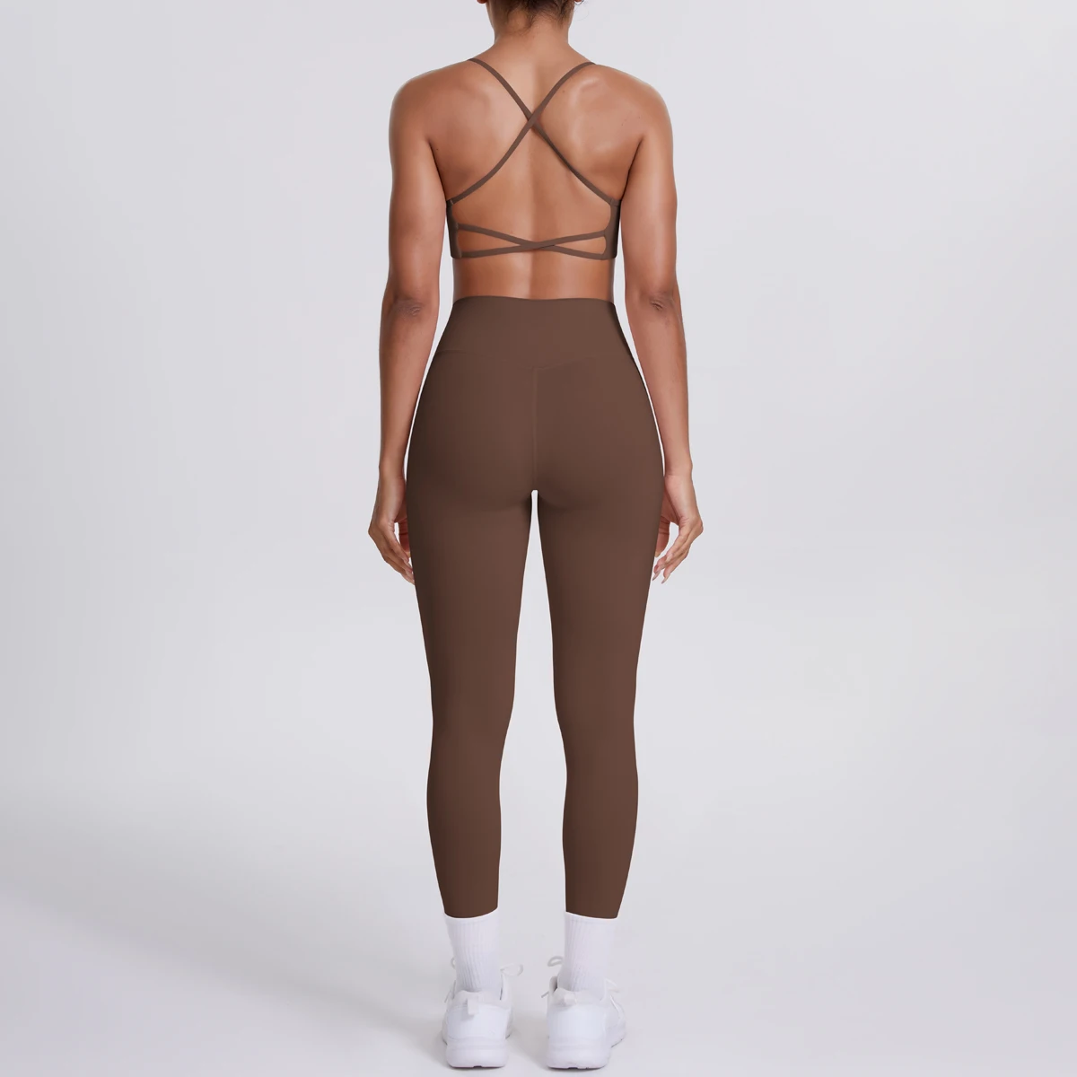 Yoga-Anzug, Sport-Set, Fitnessstudio, nahtlos, stoßfest, Sport-BH, Damen, hohe Taille und Hüften, eng, pfirsichfarbene Gesäßhose, Damen-Sportbekleidung – Detail 5