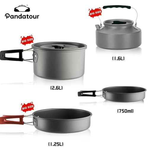 Pandatour-vajilla de aluminio para acampar, vajilla de viaje al aire libre, ollas antiadherentes, cocina de turismo plegable surtida, equipo de utensilios de cocina