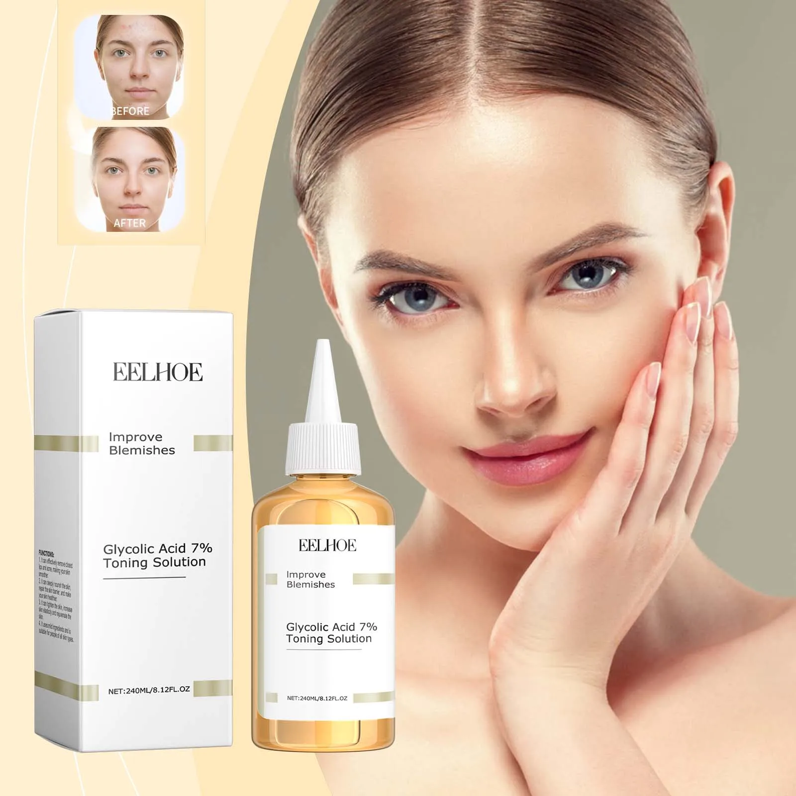 Eelhoe 240ml tóner de ácido glicólico resurfaz suave hidrata equilibrio piel fortalece la barrera refinar textura brillo suave cuidado sin aceite