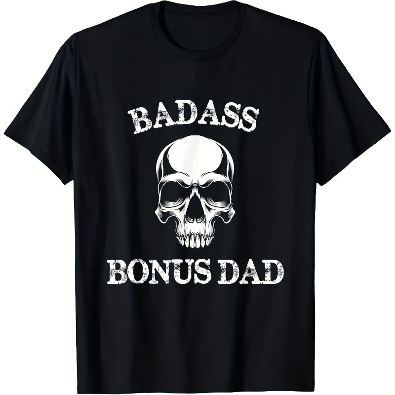 

Funny Badass Bonus Dad T-Shirt - Bold Skull Graphic, Relaxed Fit Men's Tee Pure Cotton Crewneck Shirt