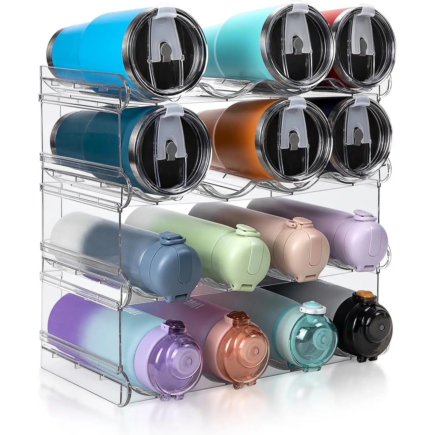 Water Bottle Organizer For Cabinet, 4 Pack Water Bottle Organization And Storage Shelf, Plastic Water Bottle Holder Rack For Fridge, Kitchen, Desktop.