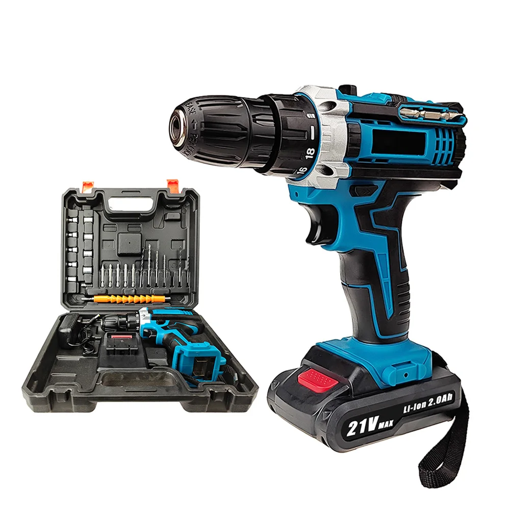 Cordless Impact Drill Electric Screwdriver Rechargeable Handheld Hammer Drill Power Tool 32 Torque Driver With 2 batteries