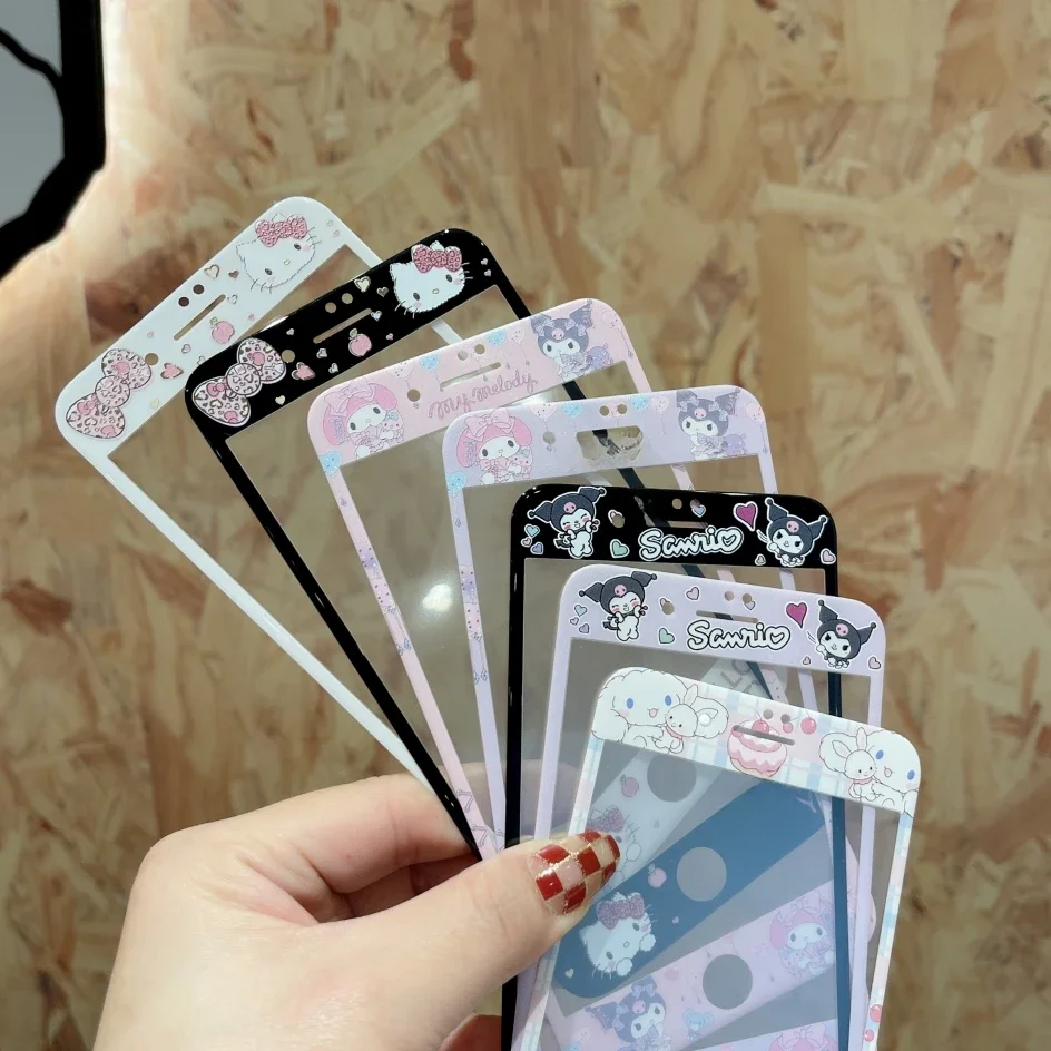 Protecteurs d'écran pour IPhone 6 6S 7 8 8Plus SE2020 2022, couverture complète en verre trempé Kuromi Hello Kitty Melody Twin Stars