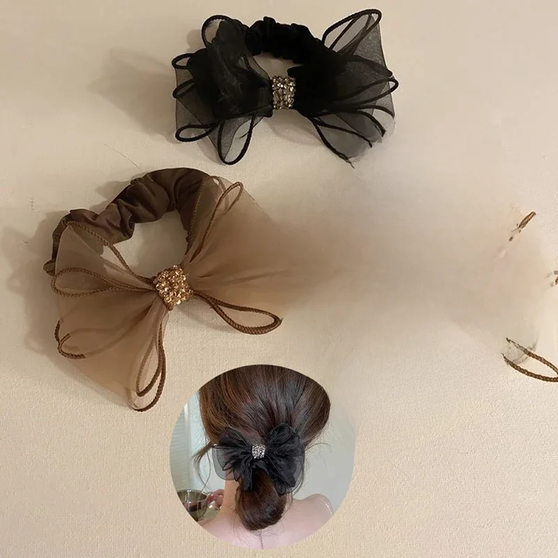 Gumka do włosów dla kobiet kokardka na gumce Scrunchie wstążka ładna opaska do włosów kucyk Holder Hairbands modne strasy do włosów akcesoria — zdjęcie 2