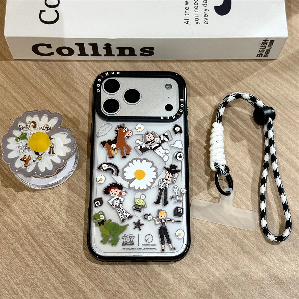 Urocze etui na telefon z motywem kwiatów i zabawek, magnetyczne, do iPhone 18 Pro Max 17 16 15 14 Pro 16 Pro 17 Pro, z podstawką Magsafe i łańcuszkiem.