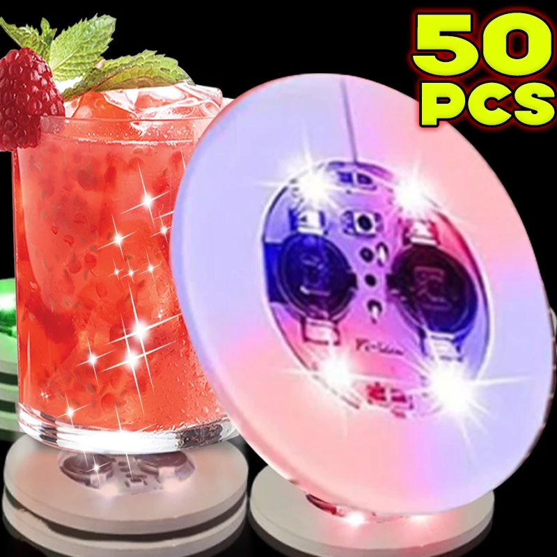50/1 stücke LED Untersetzer Aufkleber Flash Flasche Aufkleber Leuchtende Wein Tasse Matten Lampe Cocktail Trinken Tassen Pads Ktv bar Party Dekoration