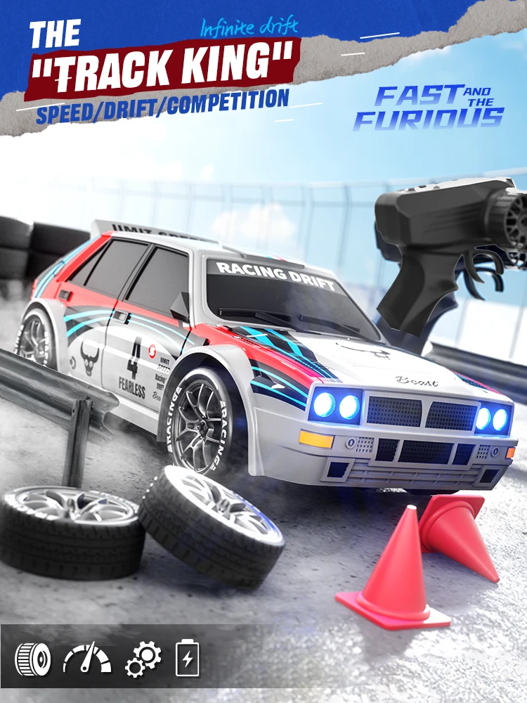 1:24 4WD RC-Auto Modellbau 20km/h Hochgeschwindigkeits-Drift Ferngesteuertes Auto mit Beeindruckenden Lichtern und Reifen DIY 2-Gang Allradantrieb