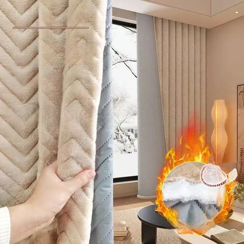 Schalldichter Verdunkelungsvorhang für Wohnzimmer, winddichte Fenstervorhänge, warme Winterisierung, Vorhänge für kaltes Wetter, für Schlafzimmer, Winter