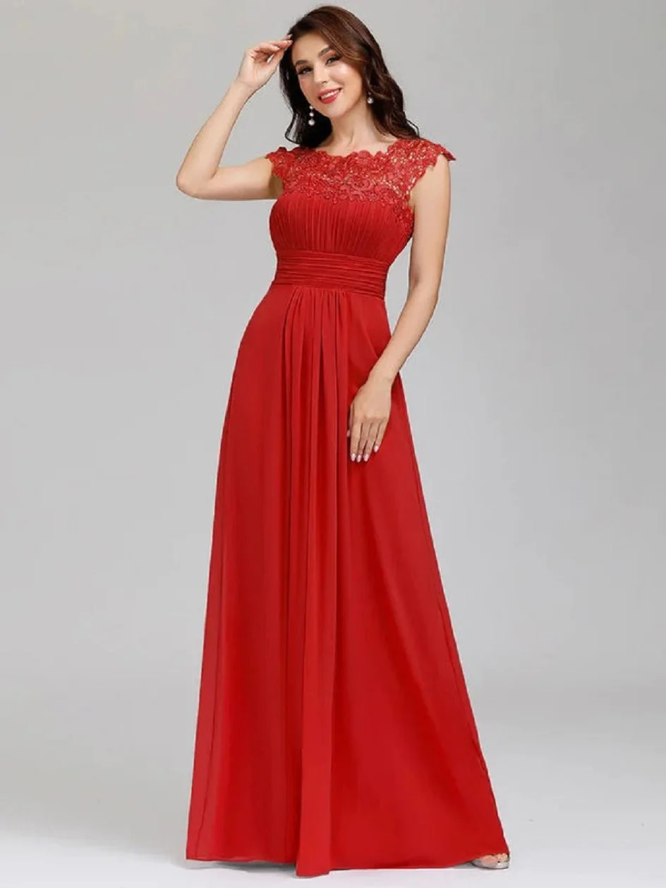 

Elegant Chiffon Appliques Bridesmaid Dress with Cap Sleeve 2024 A-line Lace Mother of the Bride Dresses for Wedding Big Size