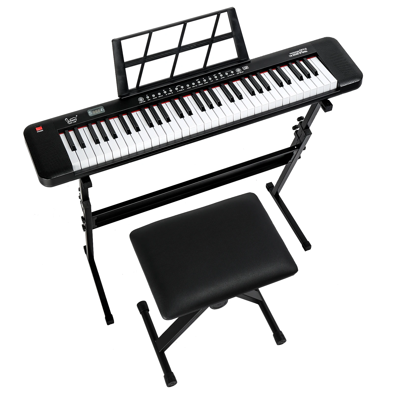 [Klawiatura GEP-109 z 61 klawiszami, podświetleniem, stojakiem na pianino, ławką do pianina, wbudowanymi głośnikami, słuchawkami i mikrofonem] - Nie sprzedawaj na Amazonie — zdjęcie 4
