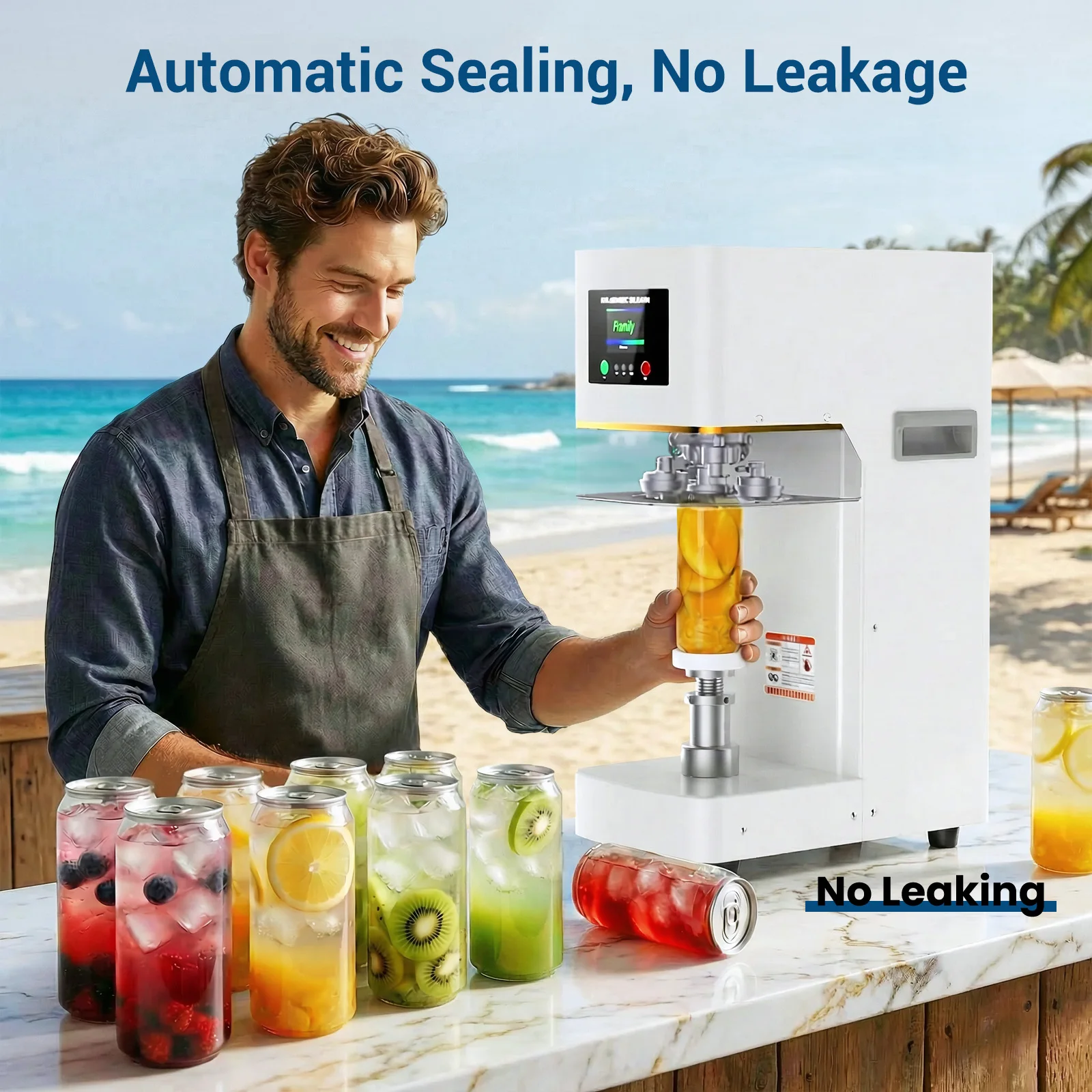 Commercial Can Sealer Machine for Drinks, Automatic Beverage Can Sealing Machine with 360° Seam Technology & Auto Lift System, Heavy-Duty Soda Sealer for Aluminum & Plastic Cans, White