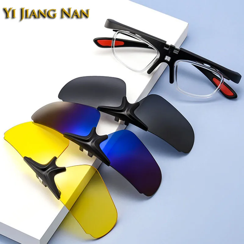 Men Sports TR90 Eyeglasses Polarized Clips Day & Night Prescription Glasses Frame Optical Anti Slip Temples Eyewear Spectacles