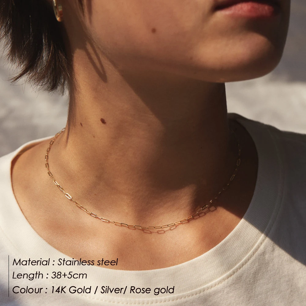 eManco Gold Color 316 Stainless Steel Chain Necklace Women Chain Choker for Woman Brand Jewelry