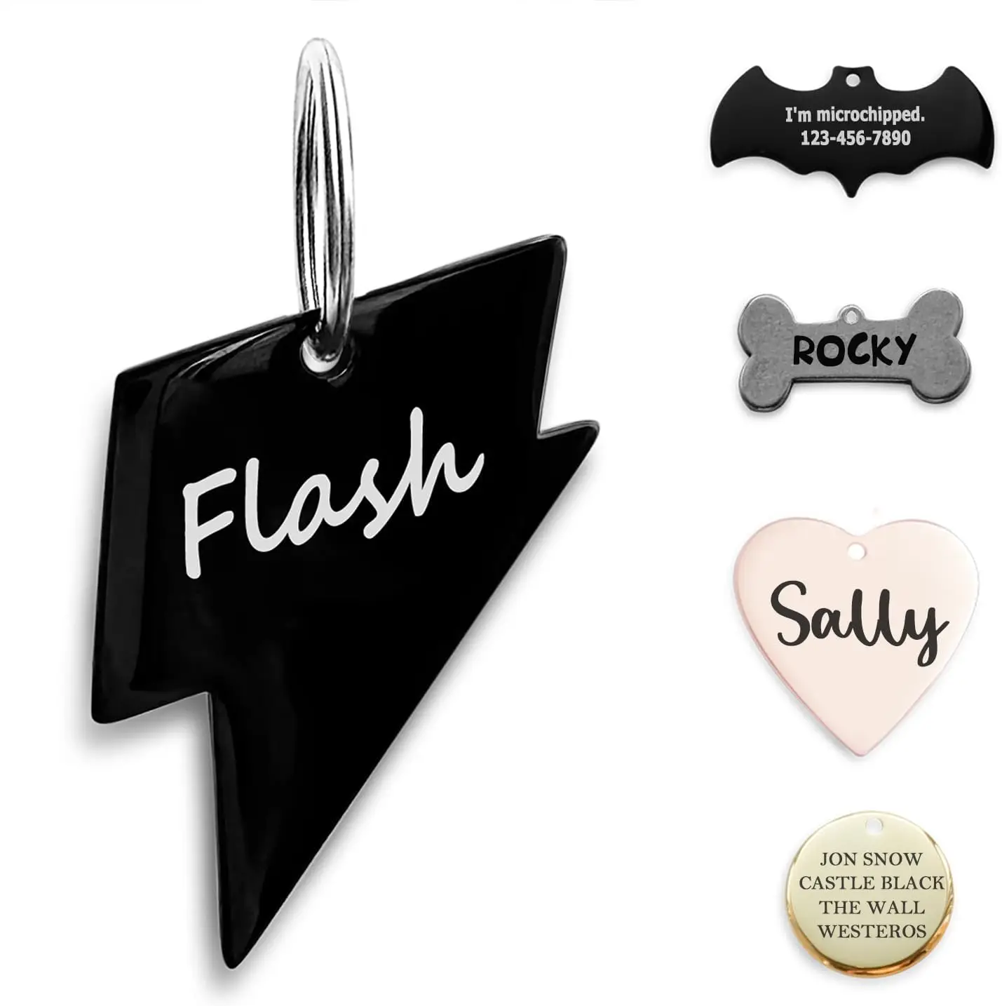 316 stainless steel personalized dog and cat ID tags, original and interesting shape lightning bolt,Engraved Name or Text