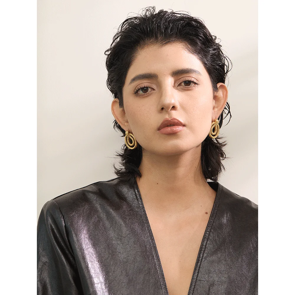 Yhpup New Style 18K Gold Plated Stainless Steel Geometric Snake Unusual Earrings Fashion Statement Daily Jewelry Gift