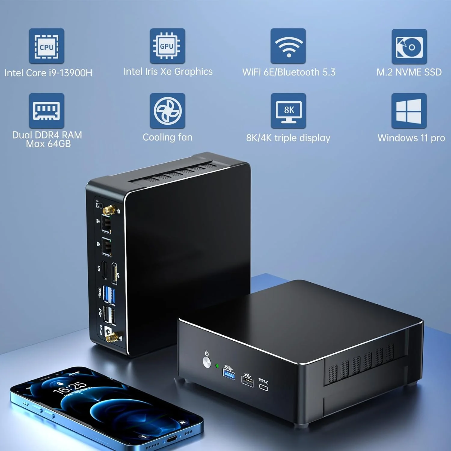 Partaker Gaming Mini PC 12th Gen Intel i9 12900H i7 12650H i5 12450H Windows 11 PCIE4.0 Dual LAN 2.5G Mini Gaming Computer WiFi6