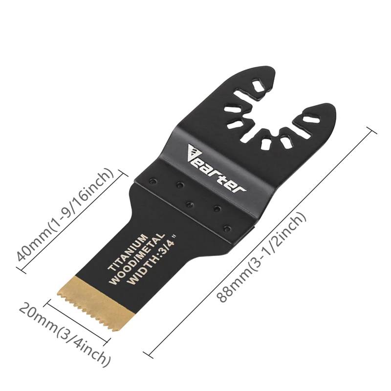 Vearter 4Pack 10/20/34/44mm Titanium Bi-Metal Coated Oscillating Multitool Saw Blade Cięcie metalowych gwoździ Drewno PVC Twardy materiał