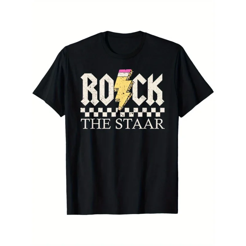 

Rock The STAAR Motivational Testing T-Shirt for Pure Cotton Streetwear Tee with Lightning Bolt Graphic Regular Fit Casual Wear C