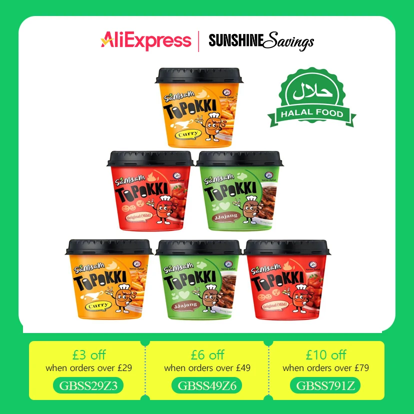 Samsam ,  Halal Toppokki Korean Snack Mild Spicy Rice Cake Instant Food（Pack of 6 cup）