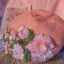 Beret Autumn and Winter Women's Wool Knitted Flower Lace Hat New Retro Elegant Beret