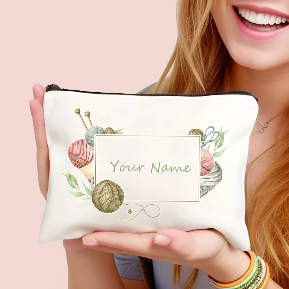 Customizable Crochet Makeup Bag - Personalized with Name or Holiday Text, Lightweight Travel Toiletry Pouch with Zipper Closure