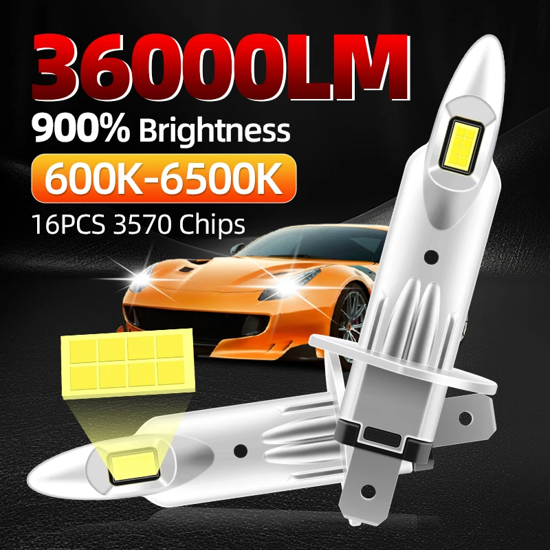 

H1 светодиодные автомобильные фары 36000LM 6000K 300W 16PCS 7585 CSP Turbo Auto Light 1: 1 безвентиляторный мини 12 В + 900% яркость Plug and Play