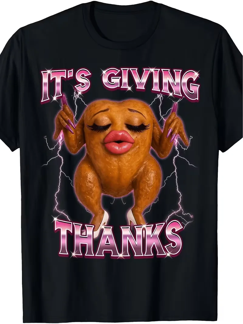Funny Turkey Thanksgiving T-Shirt Retro It'S Giving Thanks Meme Graphic Suitable for Humorous Holiday Apparel for Turkey Day Parties Casual Wear Machine Washable.Png