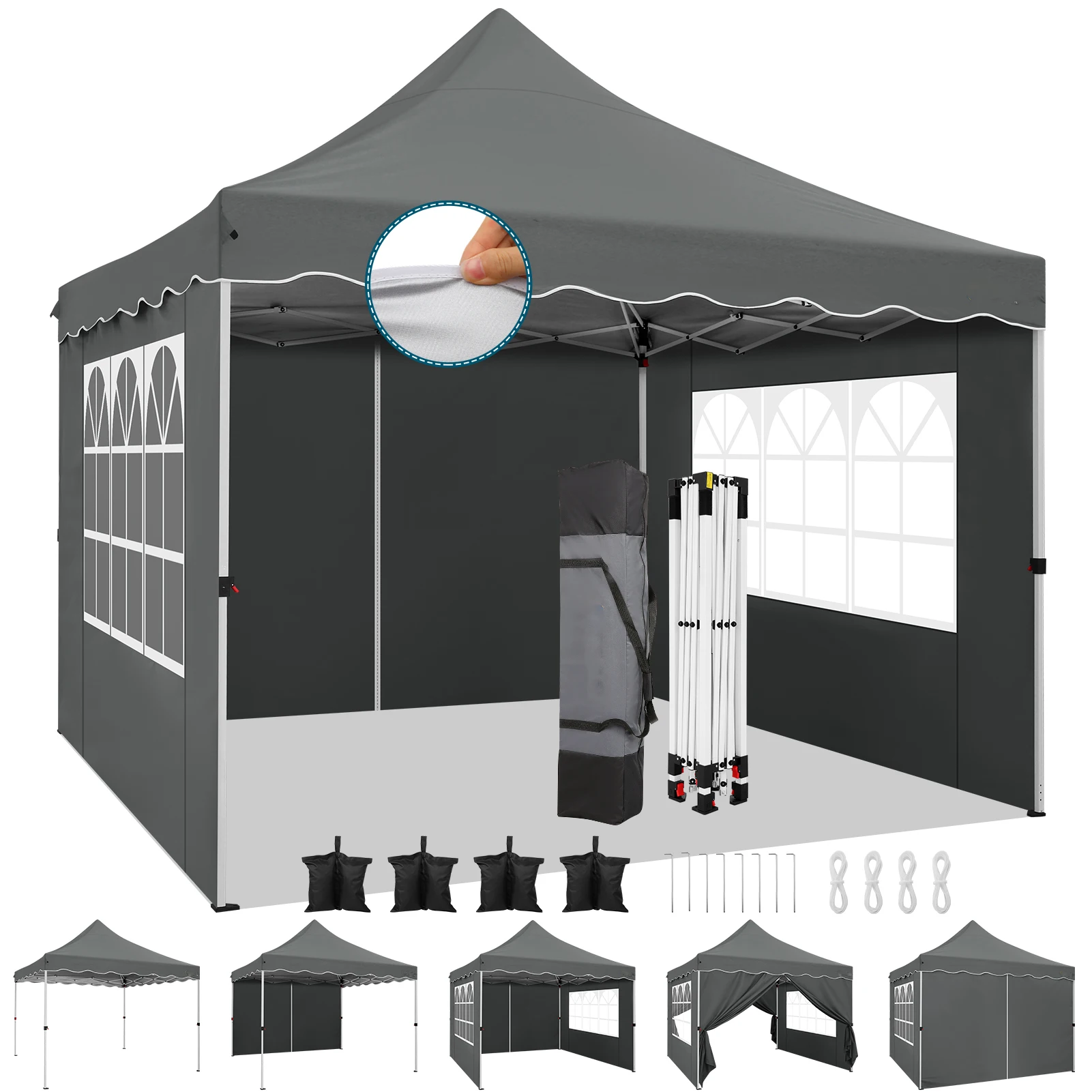 COBIZI 10x10ft Pop Up Canopy Tent with 4 Side Walls & Accessories Kit, Foldable Instant Outdoor Gazebo Shelter, UPF50+ Waterproof UV Blocking Sun Shade, Portable Canopy Tent for Trade Shows, Market Stalls, Parties, Commercial and Personal Events
