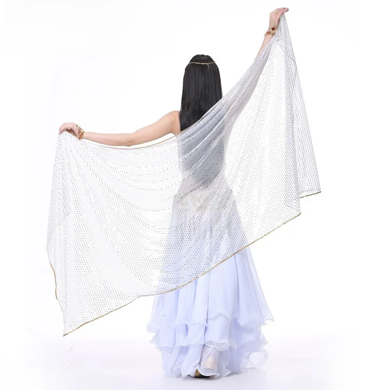 Pas cher paillettes en mousseline de soie couleur unie voile de danse danse du ventre écharpe de danse lancer fil écharpe châle voile 210*95 cm 13 couleurs