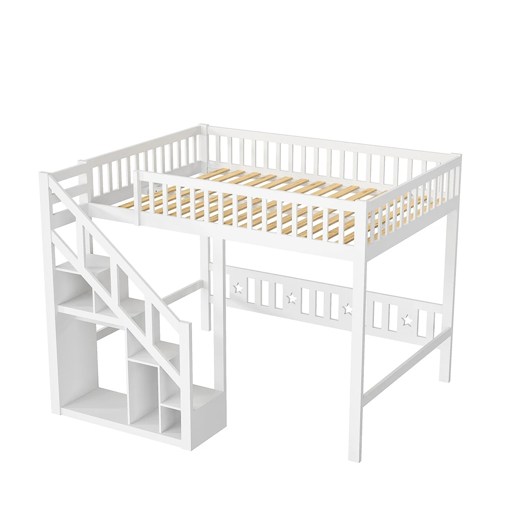 Lit mezzanine enfant 90/140x200 cm, Lit superposé enfant avec Escaliers de Rangement,protection antichute, pour Garçon et Fille