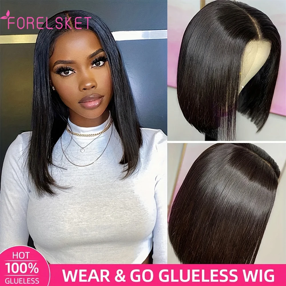 

FORELSKET Elegant Straight Bob Wig for Women: 180% Density, Glueless & Pre-Plucked 4x4 Lace, Easy to Wear & Full of Volume