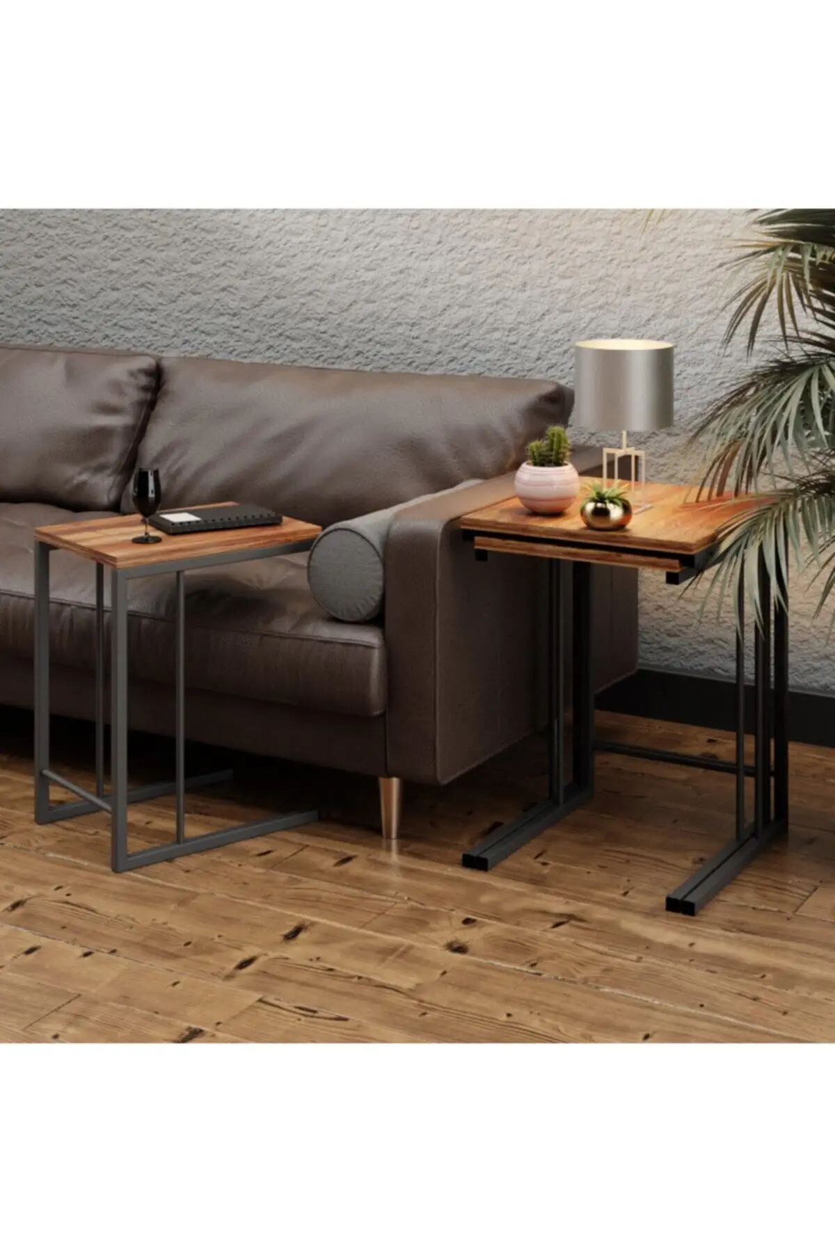 2024 Luxury Modern 3 Pieces Metal Leg Wooden Coffee Table , For Livingroom Kitchen Brown Nesting Table For Home