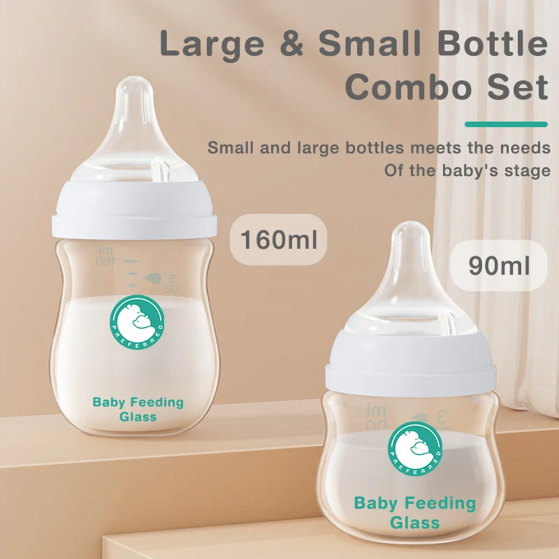 MAMIJOY Anti-Choke Baby Bottle Newborn Glass Bottles 90/160ML Anti-flatulence Milk Feeding Bottles Infant BPA Free 0-3 Month