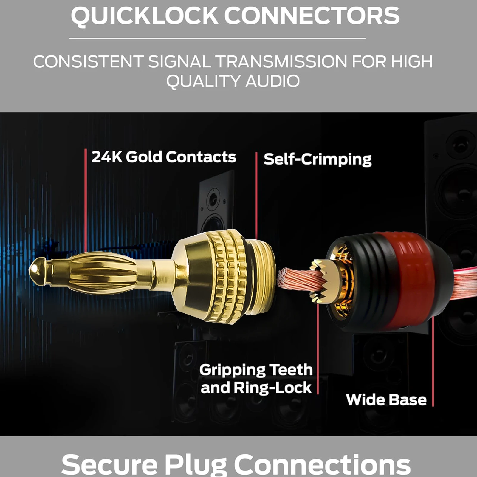 Banana Plugs 12-Pairs, Gold Plated Speaker Plugs, Quick Connect Self-crimping teeth easy installation