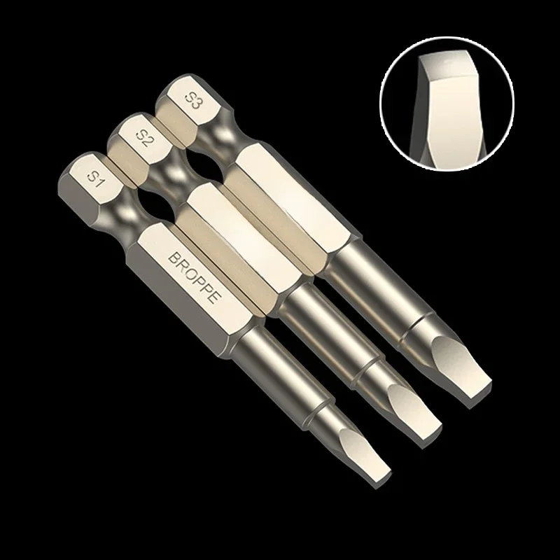 Broppe 3 pièces ensemble 50mm embouts de tournevis électrique outil à main embout de tournevis S1 S2 S3 1/4 pouces tige hexagonale tête carrée magnétique