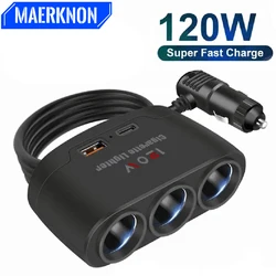 120W 3 in 1 Dual USB Car Car Cigarette Lighter Splitter Adapter 12V 24V Fast Charging Car Phone Charger For Car DVR GPS Dashcam