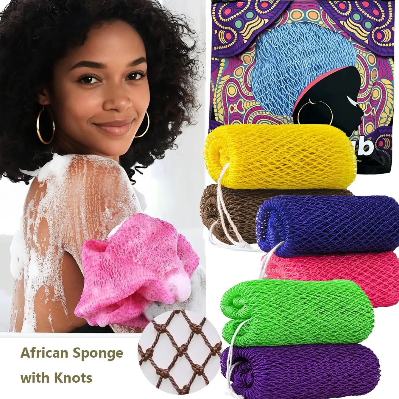Authentic African Net Sponge, Exfoliating Body Scrubber, Back Scrubber Washcloth, Real African Scrub Body Care Bathing Accessory