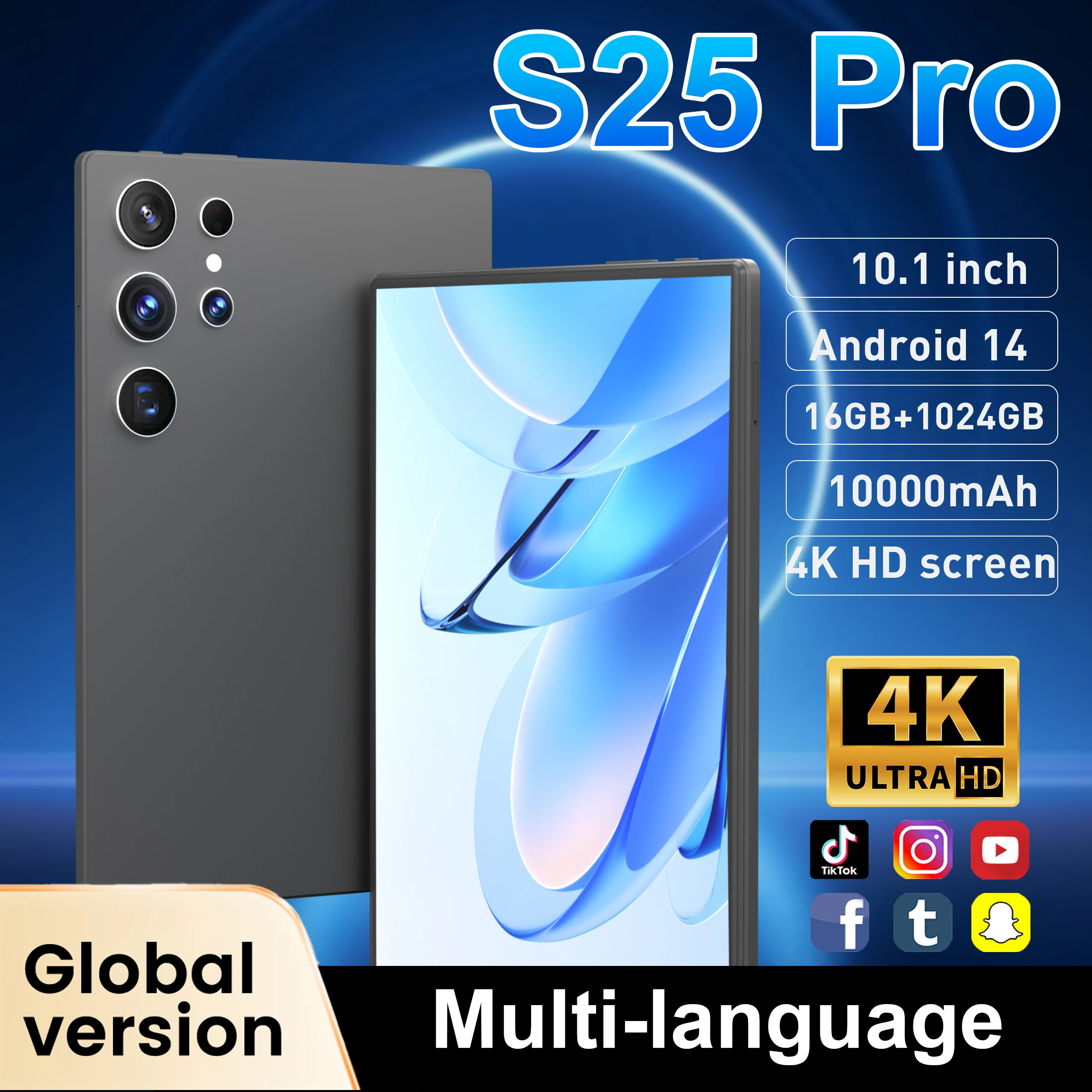 Tab d'origine S25 Pro Snapdragon8 Gen2 Android14 10000mAh 16GB RAM 1TB ROM 10.1 pouces Android 16MP + 32MP tablette films jeux bureau