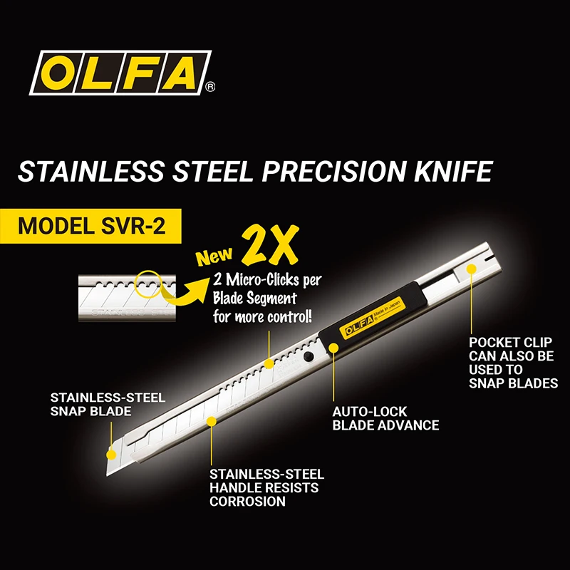 OLFA 9mm الفولاذ المقاوم للصدأ سكّين متعدّد الاستخدامات قاطع قفل تلقائي يتضمن مشبك جيب / شفرة Snapper SVR-2 #4