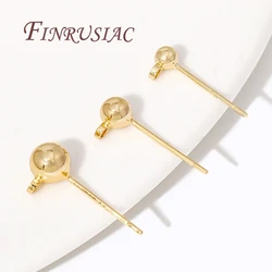 4/6/10Pcs 14K Gold Plated 3mm 4mm 5mm Round Ball Earring Post Studs with Loop Findings For DIY Earring Jewelry Making Supplies